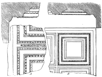 Fig. 142.—Fragments of Coffered Ceilings from the
Parthenon.

A. From the Side Pteroma. B. From the Epinaos.