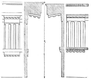 Fig. 155.—Entablatures of the Older and Present
Parthenon.