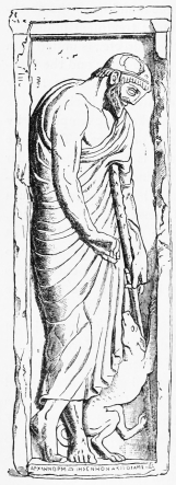 Fig. 197.—Stele by Alxenor, found in Orchomenos.