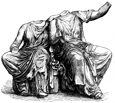 Fig. 207.—From the Eastern Gable of the Parthenon.
Demeter and Persephone.