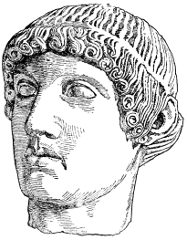 Fig. 212.—Head of Apollo, from the Western Gable of the
Great Temple of Zeus, Olympia.