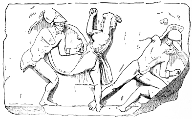 Fig. 225.—Fragment of the Frieze from the Mausoleum of
Halicarnassos.