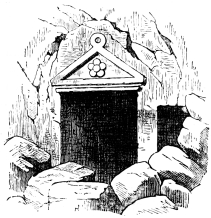 Fig. 96.&mdash;Façade of a Rock-cut Tomb at Jebeil.