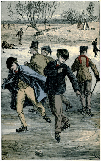 Colour engraving of picturesque ice skating amusement
