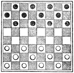 Draughts board with pieces
