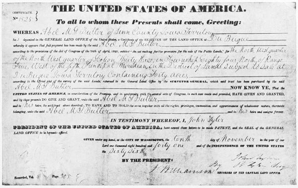 AN EARLY LAND DEED FROM THE U. S. GOVERNMENT