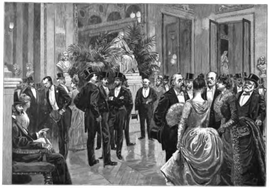 A FIRST NIGHT AT THE COMÉDIE FRANÇAISE.—THE FOYER.