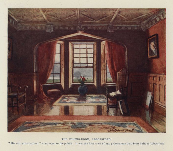 THE DINING-ROOM, ABBOTSFORD. "His own great parlour" is not open to the public. It was the first room of any pretension that Scott built at Abbotsford.