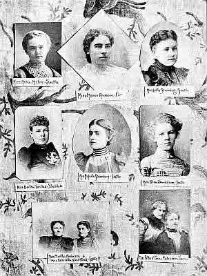 Collage of lovely Scandinavian ladies with their handwritten names on fern print fabric.