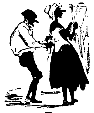 Man tying corset around woman.