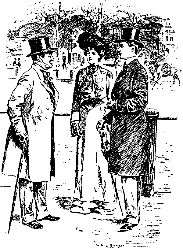Couple talking to a man.