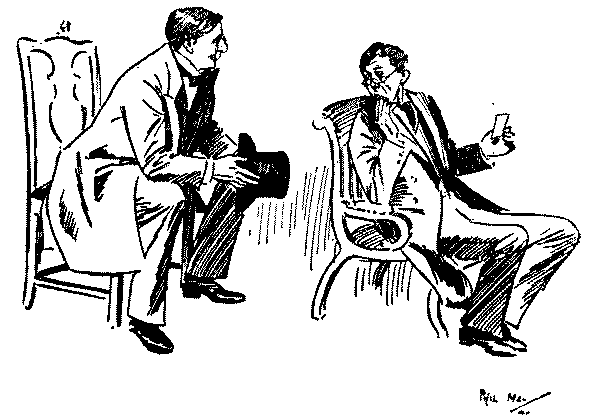 Two men talking.