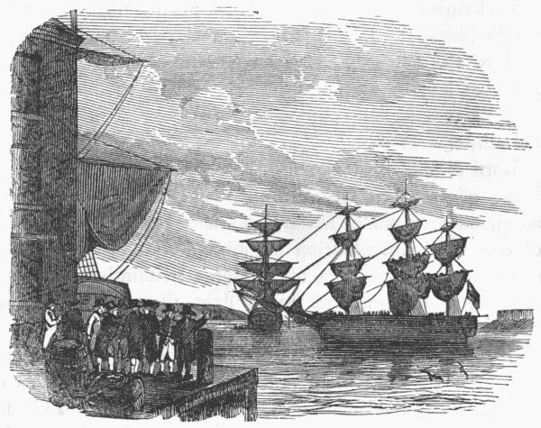 Arrival of the first Man-of-war at Boston.