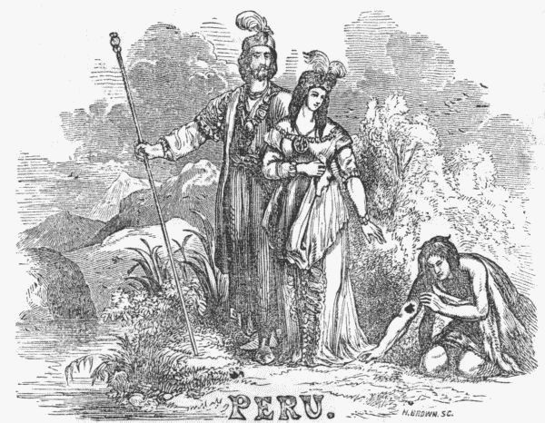 Manco Capac and his Wife appearing on the borders of Lake Titiaca.