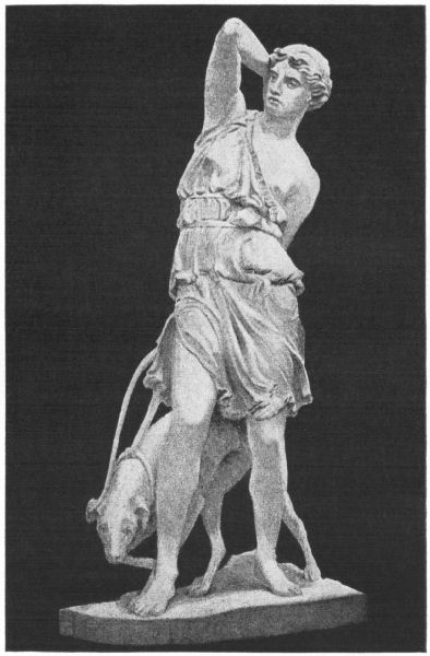 Diana with a hound on a leash
