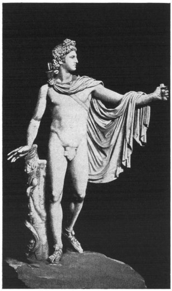 Apollo stands with one arm outstretched