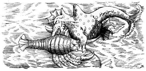 A one-horned
monster with a sharp nose, devouring a Gambarus.