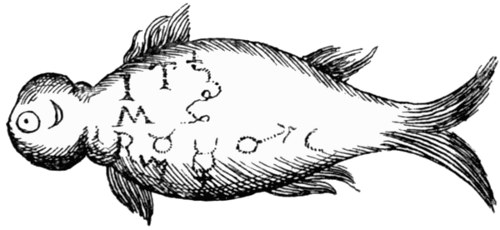 Fish ornamented with an inscription in an unknown tongue