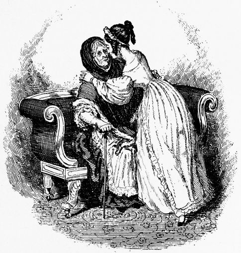 Young lady kissing the cheek of an older woman