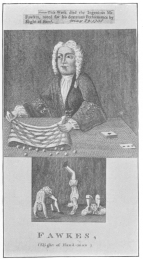 The best portrait of Isaac Fawkes in existence. The
original, now in the Harry Houdini Collection, is supposed to have been
engraved by Sutton Nichols. It is said that there is only one more of
these engravings extant.