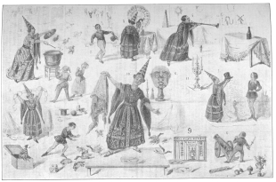 1. Cuisine de Parafaragamus; 2. Le Chapelier de 1943; 3.
Le Paon magique; 4. La Bouteille enchantée; 5. La Chaîne hydonstaine; 6.
La Tête infernale; 7. Le Chapeau merveilleux; 8. L’Arlequin savant; 9.
Le Confiseur galant et le Liquoriste impromptu; 10. Le Bassin de Neptune
ou les poissons d’or et la ménagerie prodigieuse; 11. Éclairage de tout
le théâtre improvisé par un coup de pistolet.

Reproduction of a large lithograph showing all of Phillippe’s tricks,
including “Le Confiseur Galant” scheduled as No. 9. From the original
lithograph dated 1842 now in the Harry Houdini Collection.