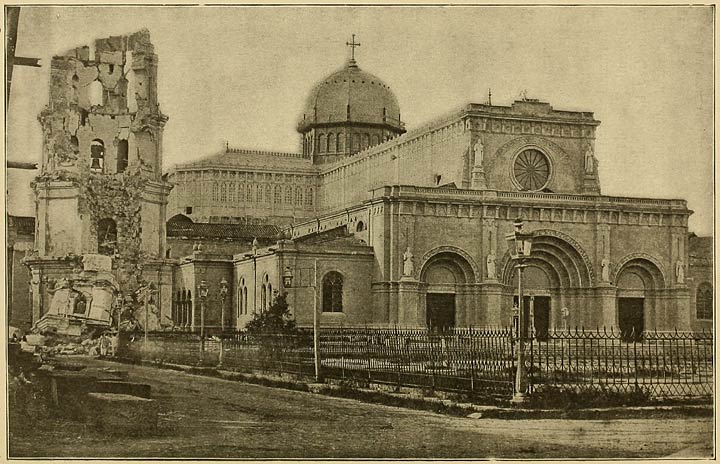 The Fashionable New Cathedral in Old Manila, and the Ruins of the Old Cathedral, Destroyed by Earthquake, 1863.