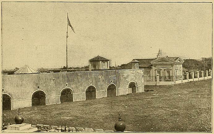 A Battery at the Corner of the Old Fortifications, Manila; Facing the Bay.