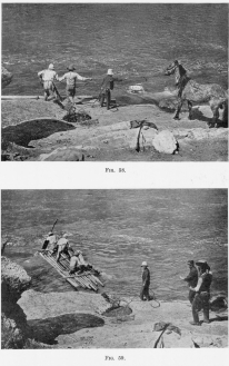 Fig. 58—Crossing the Apurimac at Pasaje. These are
mountain horses, small and wiry, with a protective coat of long hair.
They are accustomed to graze in the open without shelter during the
entire winter.