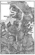 Fig. 140—Glacial sculpture in the heart of the
Cordillera Vilcapampa. In places the topography has so high a relief
that the glaciers seem almost to overhang the valleys. See Figs. 96 and
179 for photographs.