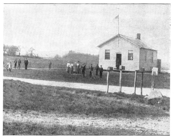 Fig. 2. Junior Gardeners at work in a New York school ground.  The grounds are now ready for planting. The mail carrier now calls and the pupils take the mail home.