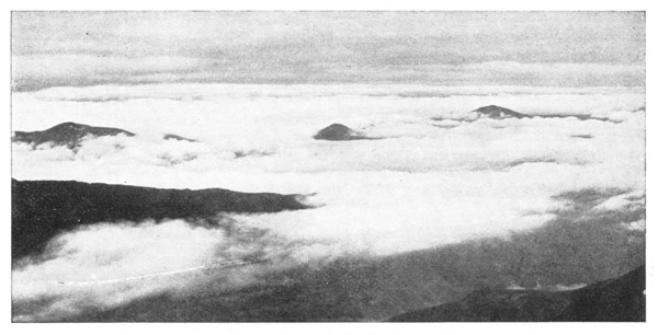 Fig. 11. Fog clouds among the valleys in the mountains, only the mountain peaks projecting above them.