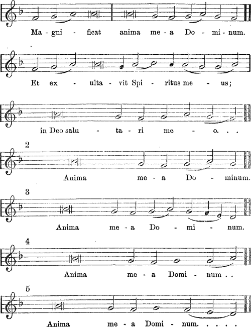 Example of Gregorian Tones. First Tone with its Endings.