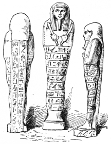 Fig. 42.—Egyptian Mummy Figures. Blue or Greenish-blue
Enamelled Pottery. (Way Coll., Boston Museum of Fine Arts.)