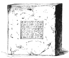 Fig. 54.—Babylonian Baked Brick, with Nebuchadnezzar’s
Name. Twelve inches square, three inches thick.