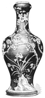 Fig. 89.—Chinese Porcelain. White “Hawthorn” on Black.
(S. P. Avery Coll., N. Y. Metropolitan Museum.)