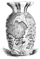 Fig. 131.—Hizen Vase. Blue Ground; White Decoration.
Height, 13½ in. (Mrs. J. V. L. Pruyn Coll.)