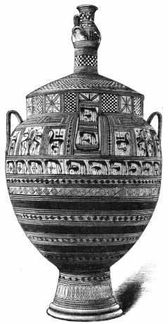 Fig. 151.—Greek Vase, from Curium. Height, 4 ft. 9 in.
(Cesnola Coll., N. Y. Metrop. Museum.)