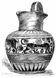 Fig. 184.—Early Greek Oinochoe, showing Phœnician
Influences. About B.C. 700-500. (Trumbull-Prime Coll., N. Y.
Metropolitan Museum.)