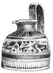 Fig. 185.—Greek Oinochoe. Painting, Black and Reddish
Brown. Height, 7½ in. (Appleton Coll., Boston Mus. of Fine Arts.)