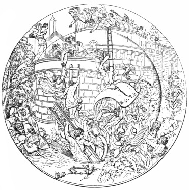 Fig. 216.—Urbino Plate, by Xanto. Scene, the Storming of
Goleta. (Marryat Coll.)