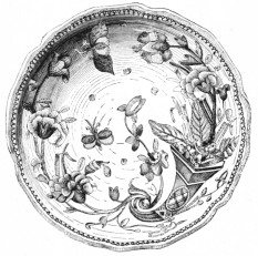 Fig. 235.—Rouen Faience. Decoration, à la corne.
(Trumbull-Prime Coll., N. Y. Metropolitan Museum.)