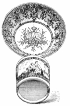 Fig. 262.—Old Jewelled Sèvres Pate Tendre. Cup diameter,
2½ in.; Saucer circumference, 18 in. (Mrs. J. V. L. Pruyn Coll.)