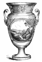 Fig. 267.—Franklin Vase. Sèvres. Blue and Gold.
Inscription on Vase, “Vue de la Maison de Franklin à Passy.” (White
House.)