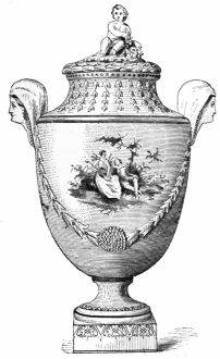Fig. 292.—Meissen Porcelain. Blue Festoon, Pink Rosette.
1709-1726. (F. Robinson Coll.)