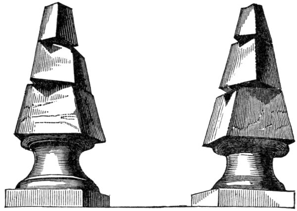 Fig. 39. Heavy Stone Obelisks Twisted by
Calabrian Earthquake of 1783