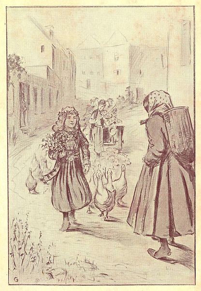 Marushka at start of procession followed by geese