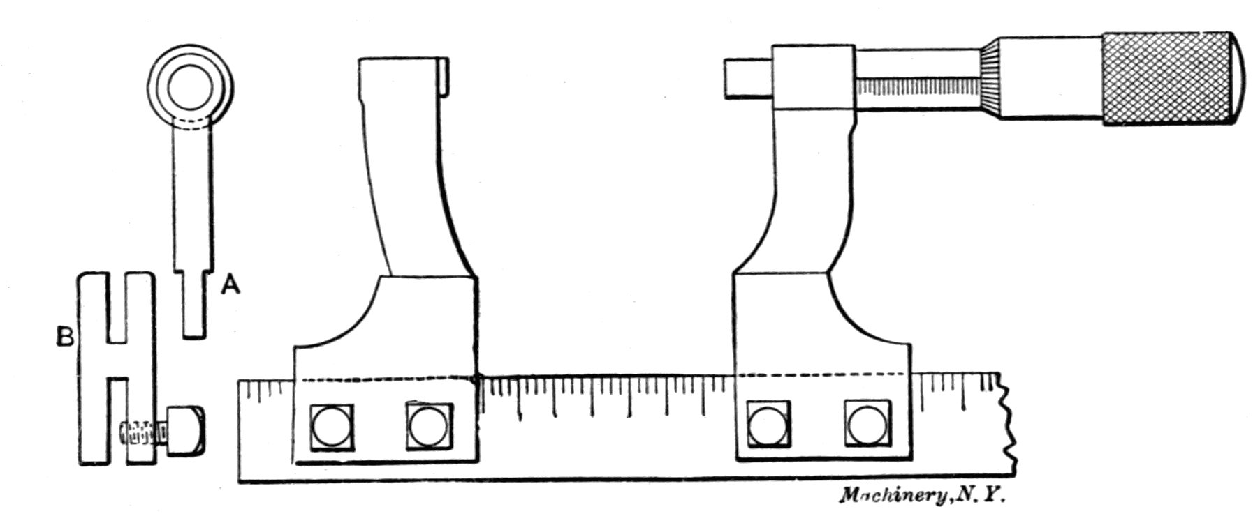Fig. 44. Micrometer Mounted on Machinist's Scale