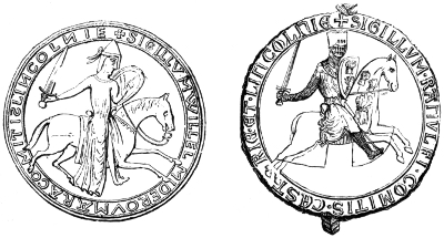 Seals of William De Roumara, Earl of Lincoln, and of Ranulph, Earl of Chester and Lincoln.