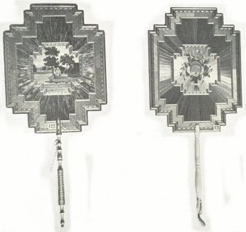 Plate XII.—Pair of Fire Screens decorated in Straw
Marquetry (Peterborough Museum)
