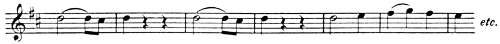 Treble clef with theme in D Major